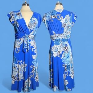 Evan Picone Blue Print Flare Dress Size 10